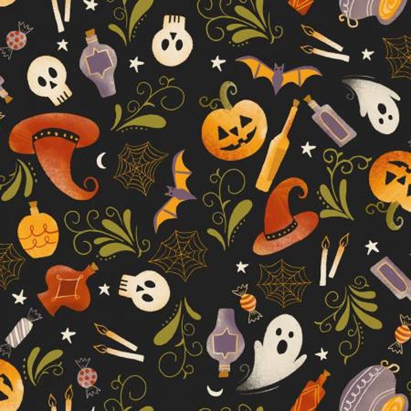 Halloween fabric, Black Halloween, Spooky And Sweet, 20865-BLack, Too Cute To Spook, Natalie Adams, 3 Wishes fabric,