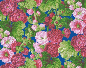 Large floral, Freespirit fabrics, large flowers, Cottage Garden, Hollyhock Delight, Blue Cottage Garden, PWSL138 blue,