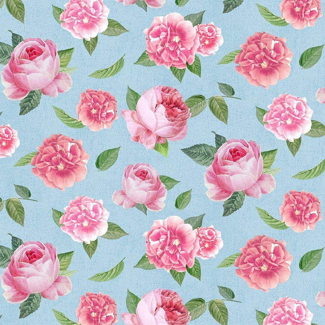 Rose Fabric, Timeless Treasures, Blue Floral Bouquet, Blue Roses, Fleur ...