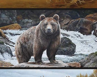 Deer PANEL, Bear Panel, 24x 43 inch panel, Moose deer bear, Majestic in Nature, Pillow panel, PD15983-PANEL, Riley BLake, Moose panel,