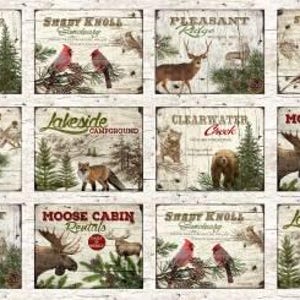 Christmas fabric, Moose Lodge,  Christmas Panel, Henry Glass , 24 inch panel