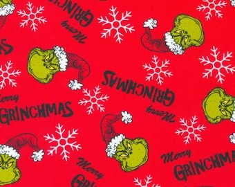 Christmas fabric, red Grinch Fabric, Dr. Seuss Fabric,  Dr. Seuss Holiday, Robert Kaufman, How The Grinch Stole Christmas, Merry Grinchmas,