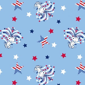 Snoopy  Star Spangled, patriotic Snoopy, Snoopy fireworks, Snoopy Memorial day,  Snoopy fabric, Blue snoopy fabric,