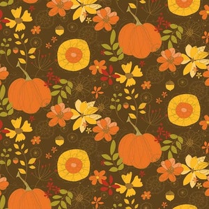 fall fabric, Give Thanks Fabric, Pumpkin fabric, fall fabric, Autumn fabric, woodland floral fabric,  quilting apparel cotton, brown floral