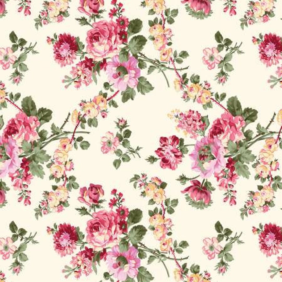 Rose Fabric, Cream Rose Garden, 108 Wide Back Fabric, Quilt Backing