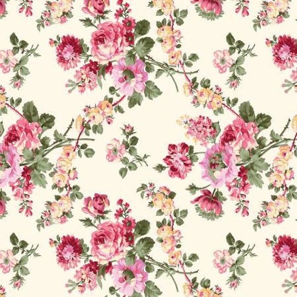Rose fabric, Cream Rose Garden, 108" wide back fabric, quilt backing, Benartex By Pat Sloan, Promise Me by Pat Sloan Collection, 13556WB-07,