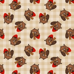 Timber Gnomeis, Henry glass fabric,Gnomies BEIGE, Gnome fabric, , Christmas fabric, Gingham Gnomies,   cotton quilting fabric, Q9277-33