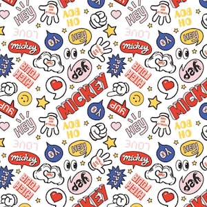 Mickey fabric, Mickey MOuse fabric,  DIsney fabric, Camelot fabric,  quilting apparel cotton, white mickey mouse