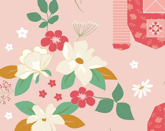 Wide back fabric, 108" quilting, Riley Blake Fabric, quilt backing, Sweet Acres barn, large floral, barn large flowers, WB13218-BLUSH
