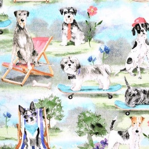 Dog fabric, A Dog's Life, Dog Park fabric, 3 Wishes fabric, flowers and dogs, 18031 multi, 100% cotton, sewing quilting,