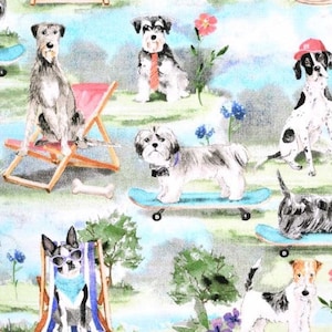 Dog fabric, A Dog&#39;s Life, Dog Park fabric, 3 Wishes fabric, flowers and dogs, 18031 multi, 100% cotton, sewing quilting,