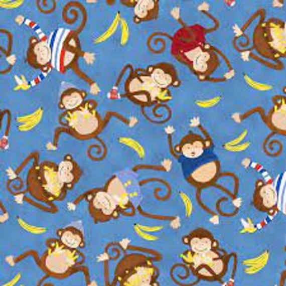 Monkey Fabric Blue Monkey Monkey Business Fabric Henry Glass Fabric Monkey Banana Cotton Quilting Fabric Etsy