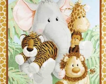 Jungle Babies Panel, 35x43 panel, 100% cotton, Fabric Traditions, baby animals. baby quilt, wall hanging