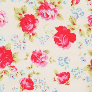 Rose fabric, Tanya Whelan, Posie Rose fabric, multi tossed roses, fabric, 100% cotton fabric, cream Posie  roses, TWO 6 cream, cream rose,