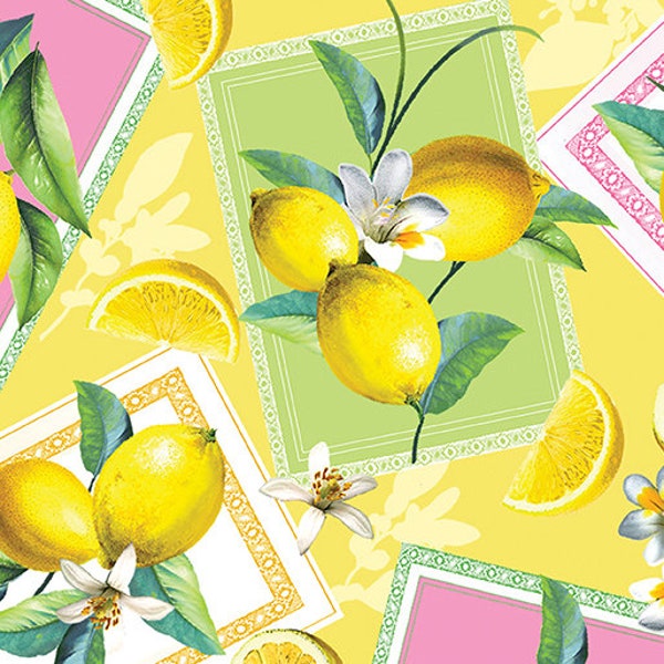 Lemon fabric, fruit fabric, fat quarter, Lemon slices,  1/2 yard or yard Greta Lynn, Benartex fabric, Kansas Studios fabric, sewing quilting