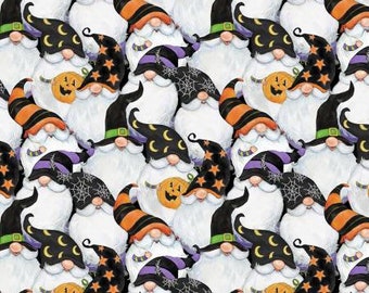 Halloween Gnomes, Halloween fabric, Susan Winget, packed Gnomes, Wilmington prints, wizard hats, pumpkins,