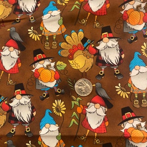 Turkey and Gnomes, Pumpkins, Thanksgiving fabric, autumn Leaf fall fabric, Pumpkins Gnomes, Freckle and Lollie, Pilgrim Gnomes,