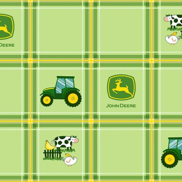 John Deere fabric, Tractor  fabric, John Deere Tartan, green John Deere, Green Tartan fabric, cotton fabric quilting, green John Deere