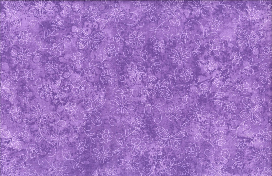 Butterflies and Flowers. Fabric Traditions, Keepsake Calico, 100 Cotton Fabric, V Lavender