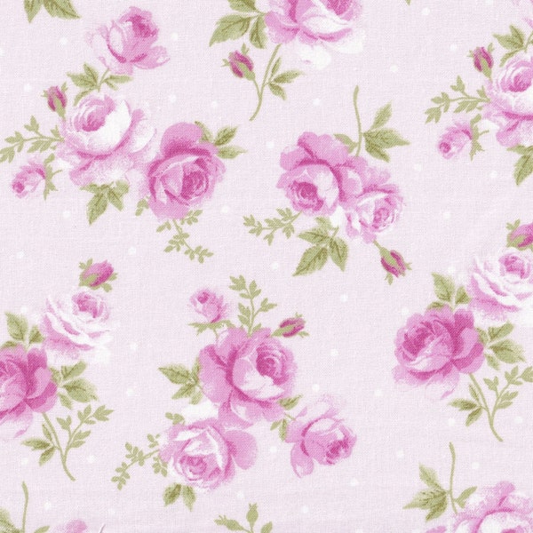 Rose fabric, pink Rose fabric, Fabric Traditions fabric, roses and dots, pale pink floral, 100% cotton, 18259-A Pink, Flower Garden
