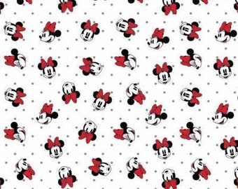 DIsney fabric, Minnie Mouse fabric, Dreaming of bows, Camelot fabric, Minnie fabric white, cotton fabric quilting apparel