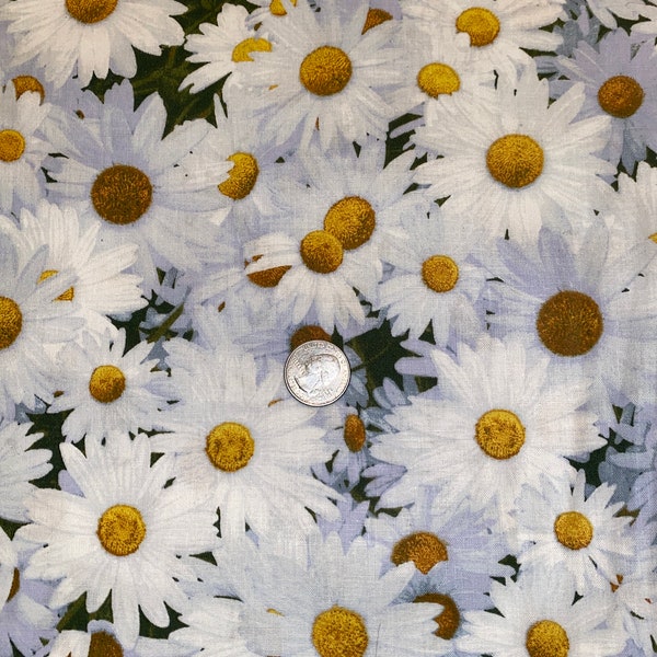 Daisy fabric, White floral, Fabric Traditions, floral fabric, 100% cotton quilting sewing fabric, Keepsake Calico, happy packed daisies