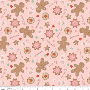 Christmas Gingerbread,  Christmas fabric, Gingerbread, 100 % cotton, Holiday Cheer, Riley Blake, pink Christmas, C13610-PINK