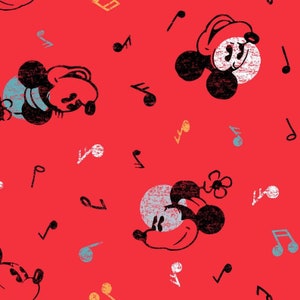 Mickey Minnie mouse music, Red Mickey Minnie, Vintage Mickey Minnie, Mickey MOuse fabric, DIsney fabric, Springs creative, quilting cotton,