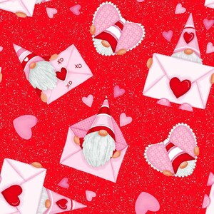 Gnome  Love, Valentine Fabric, Valentine Gnomes, Henry glass fabric, Gnome fabric,  cotton quilting fabric, Gnomie Love #9788
