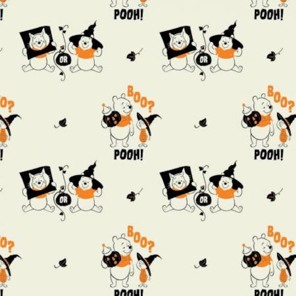 Pooh Fabric, Halloween fabric, Winnie the pooh, Cream pooh, cotton fabric quilting, Camelot fabric, Pooh Trick Treat, Pooh Halloween,