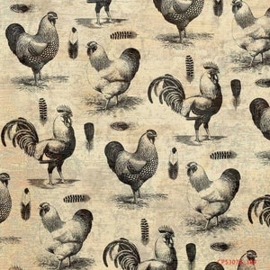 Rooster fabric, chicken fabric, French Rooster Stencil, Springs Creative, fabric quilting apparel, CP53078, !00% cotton fabric,