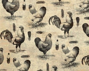 Rooster fabric, chicken fabric, French Rooster Stencil, Springs Creative, fabric quilting apparel, CP53078, !00% cotton fabric,