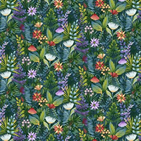 flowers foliage, flowering meadows, Henry Glass, Fairy Tale Forest, Forest Flower Meadow, 3013-66, Color Principle Studio, floral fabric,