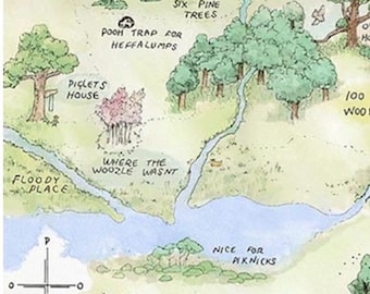 Winnie the Pooh, Studio E, cotton quilting, 100 Aker Woods, Trees flowers, light Green Map, Pat 8715, owls house, piglet, rabbit, EEyore