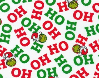 Grinch Fabric, Dr. Seuss Fabric, Christmas Fabric, Dr. Seuss Holiday, Ho Ho Ho fabric, Robert Kaufman, How The Grinch Stole Christmas,