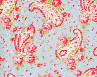 Rose fabric, Posie Rose fabric, Tanya Whelan, multi tossed roses, fabric, 100% cotton fabric, blue Posie  roses, TW O9 blue, Posies Paisley