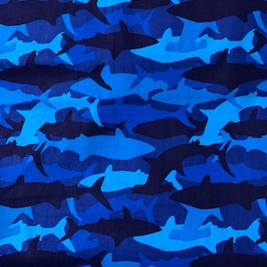 Shark fabric, blue Shark, Jaws fabric, shark camo fabric, Fish fabric, shark water fabric,   Fat Quarter, DT-3267-9C-1