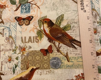 bird fabric, Oak Avenue birds, Birds butterfly fabric, Script fabric, music notes flowers, quilting, David's textiles