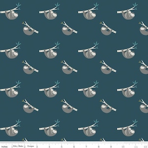 FLANNEL fabric, Joey fabric flannel, Navy sloth fabric, Sloth fabric flannel, Riley Blake fabric,  Fat Quarter, 1/2 yard or  yard
