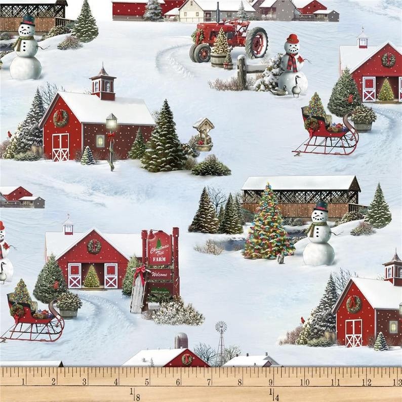 Christmas Fabric Tree Farm Fabric Christmas Farm Fabric Etsy UK