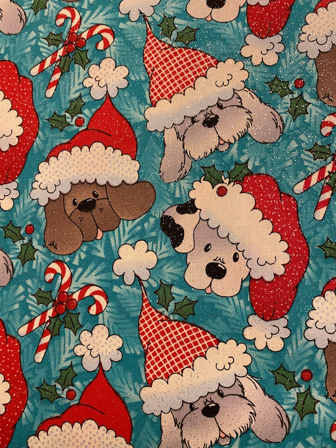 Christmas Dogs, Christmas Fabric, Holiday Dogs Aqua, Fabric Traditions