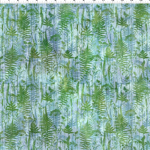 blue ferns fabric,  blue fabric, blue foliage fabric, Haven fabric,  In The Beginning fabric, 7HVN2, Fern Haven fabric, 100% cotton quilting