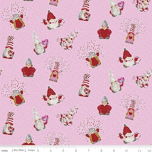 Gnomes in Love, Valentine Fabric, Valentine Gnomes, Riley Blake,  Gnome fabric, cotton quilting fabric, pink gnomes,
