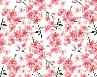 pink Floral fabric, multi tossed flowers, Mon Cheri Branches White, Riley Blake, pink white flowers, 100% cotton fabric,