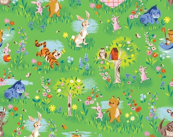 Winnie the Pooh, Riley Blake, cotton quilting, 100 Aker Woods, Trees flowers, green 100 Aker Woods,     Piglet, C15170-GREEN