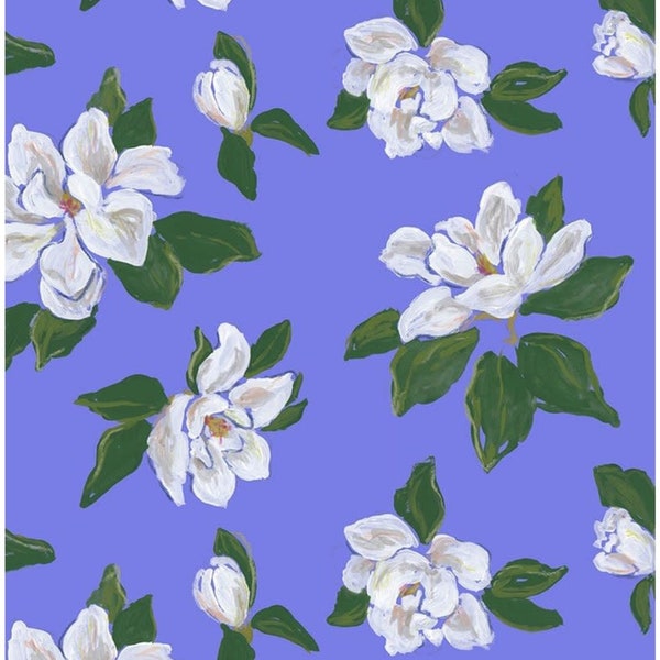 magnolia fabric, Stella DCWR2133,  Marina Magnolias, Dear Stella, blue floral leaves, magnolia blooms, cotton woven,