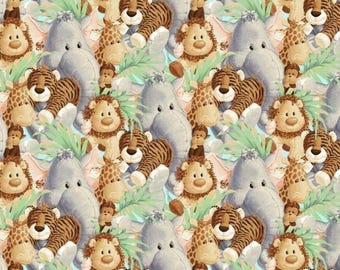 Jungle Baby, Fabric Traditions, Baby Animals, Lion, Monkey, elephants, Jungle Foliage, 3339 B, tigers, giraffe, woven cotton,