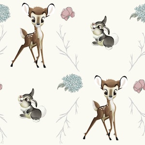 Bambi Fabric, Baby deer fabric,  Bambi and Thumper,  Bambi and friends, Thumper fabric, cotton fabric quilting apparel  cotton fabric