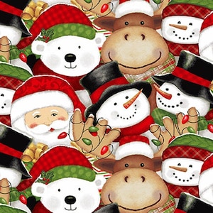 Christmas fabric, snow men fabric, Snow Merry fabric, Reindeer fabric, Santa fabric, cotton quilting fabric, sewing