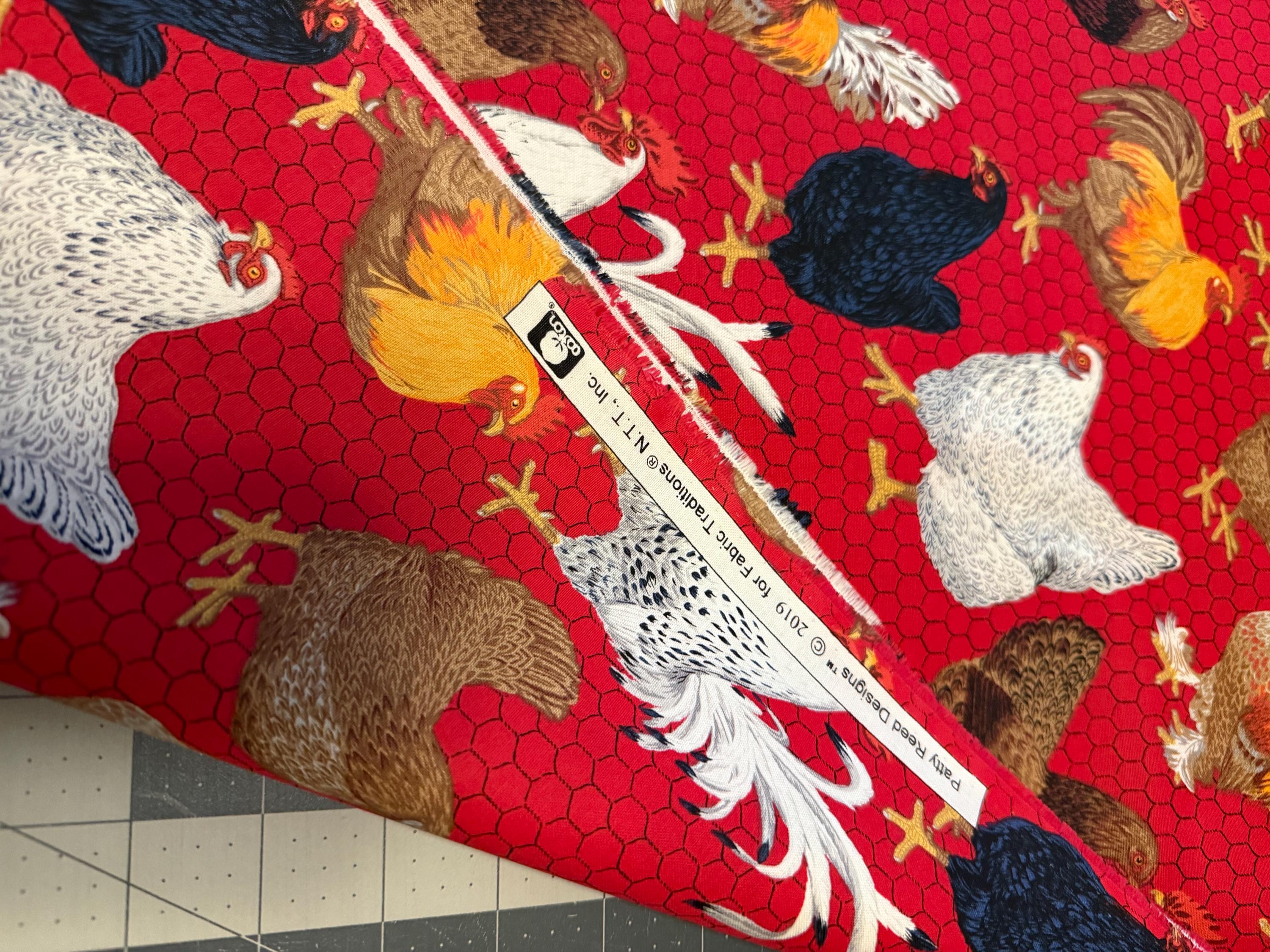 Red Chicken Fabric, Fabric Traditions, 100% Cotton Fabric, Roosters ...